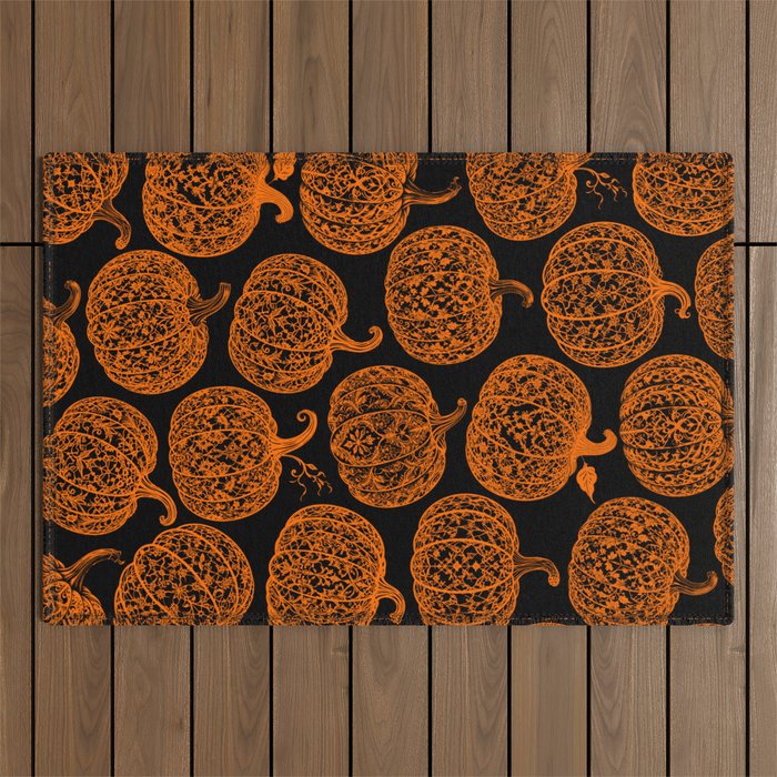 Lace Pumpkin Halloween Pattern Needle Bobbin Crochet Thread Outdoor Rug Gallery Image 1