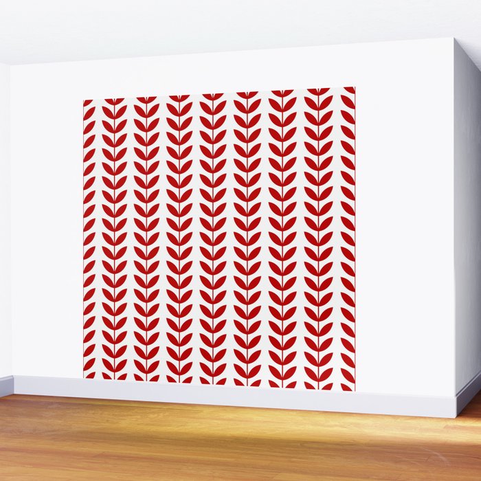 Red Scandinavian leaves pattern Wall Mural Gallery Image 2
