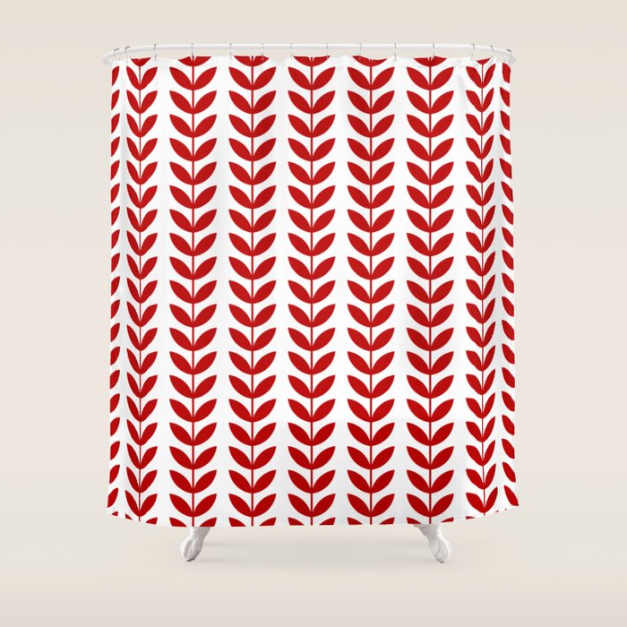 Red Scandinavian leaves pattern Shower Curtain Gallery Image 1