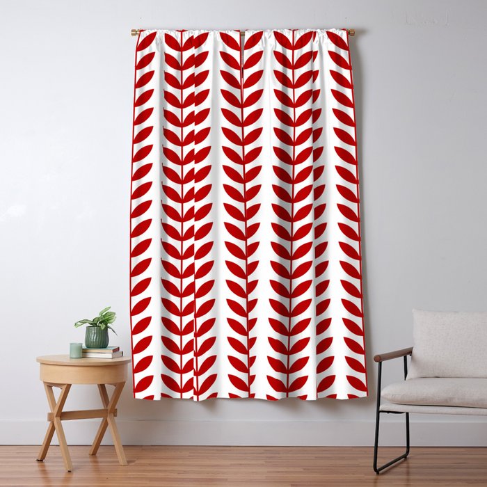 Red Scandinavian leaves pattern Window Curtain Gallery Image 5