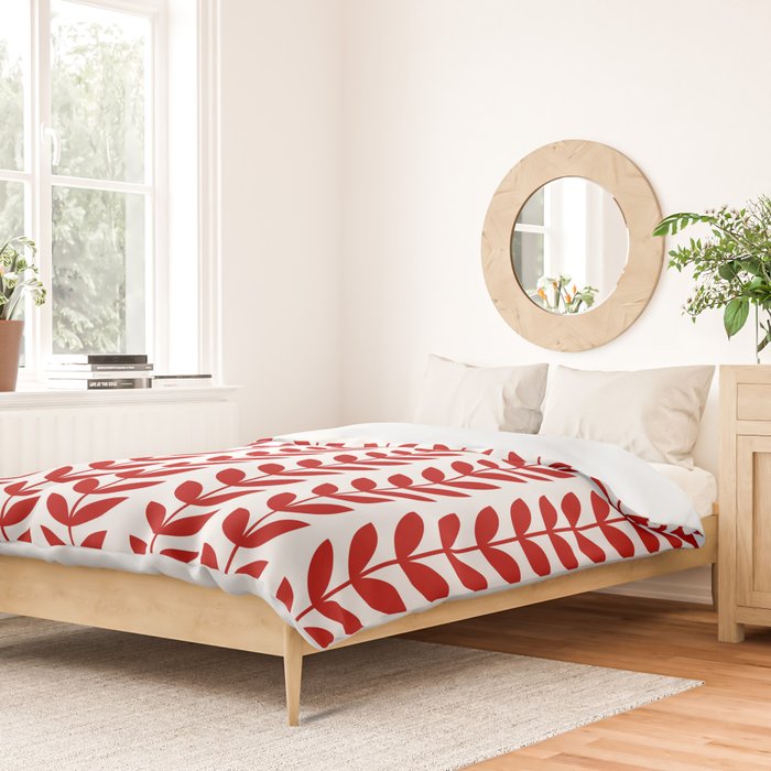 Red Scandinavian leaves pattern Duvet Cover Gallery Image 2