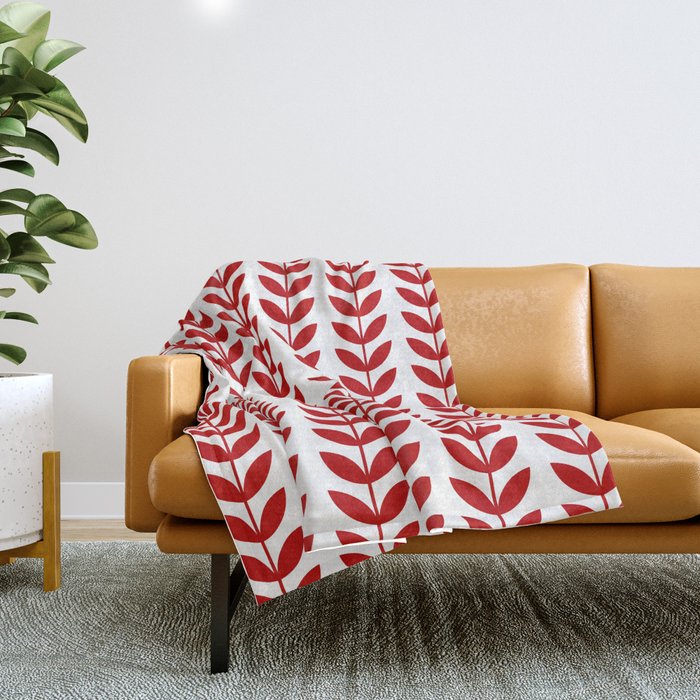 Red Scandinavian leaves pattern Throw Blanket Gallery Image 1