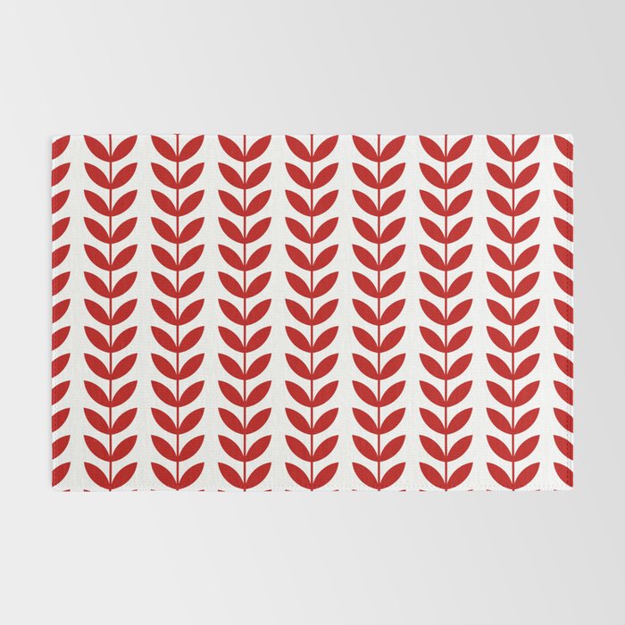 Red Scandinavian leaves pattern Rug Gallery Image 2