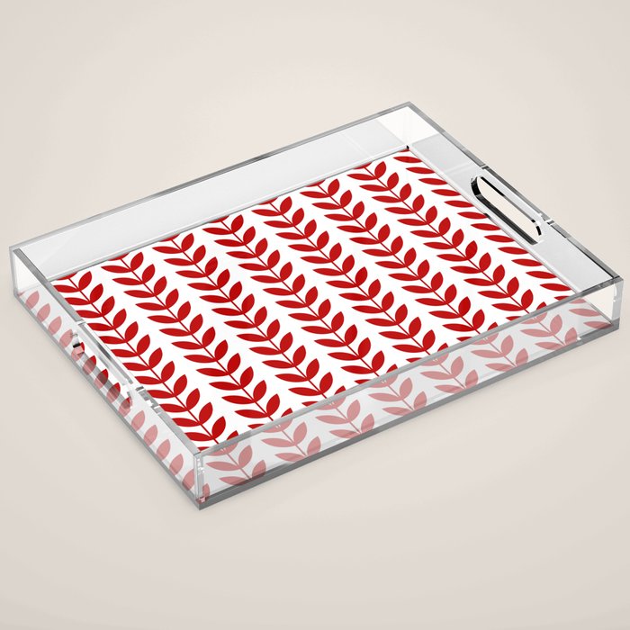 Red Scandinavian leaves pattern Acrylic Tray Gallery Image 1