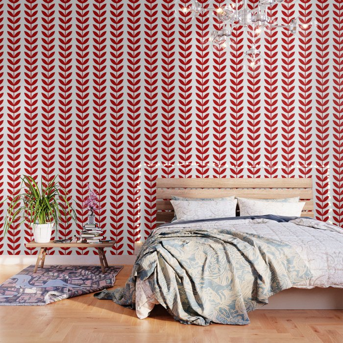 Red Scandinavian leaves pattern Wallpaper Gallery Image 1