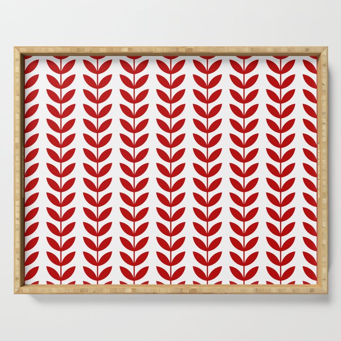 Red Scandinavian leaves pattern Serving Tray Gallery Image 1