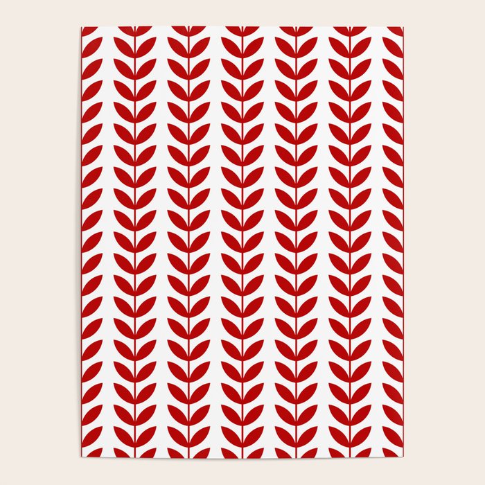 Red Scandinavian leaves pattern Poster Gallery Image 4