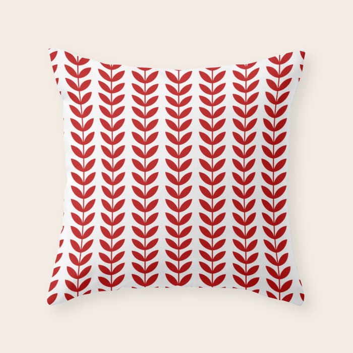 Red Scandinavian leaves pattern Throw Pillow Gallery Image 6