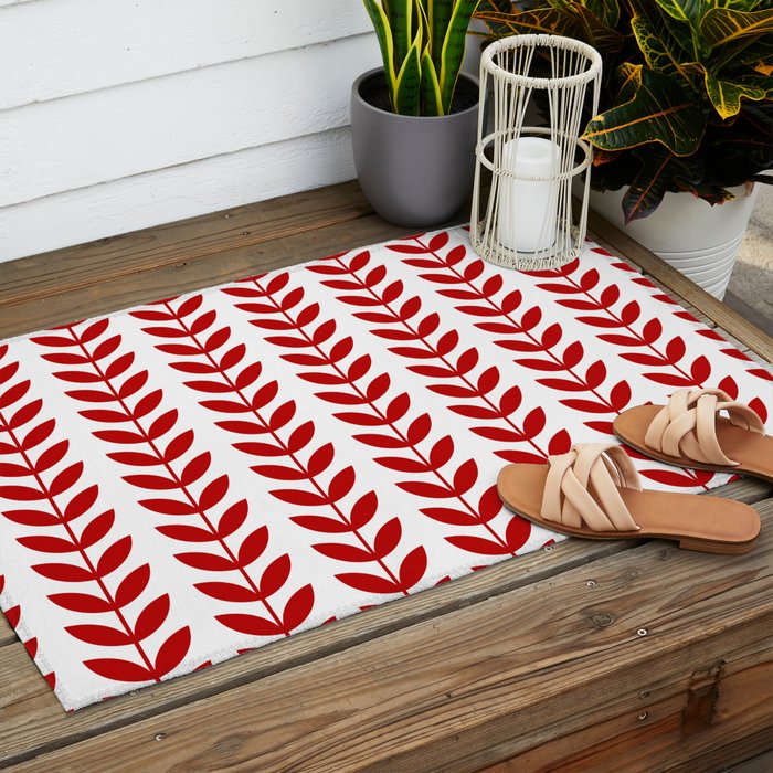 Red Scandinavian leaves pattern Outdoor Rug Gallery Image 2