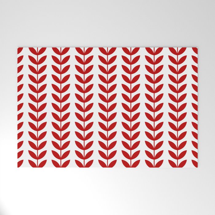 Red Scandinavian leaves pattern Welcome Mat Gallery Image 1