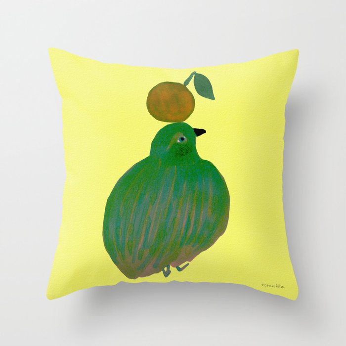 Fat Round Bird and Orange - Green and Yellow Throw Pillow Gallery Image 6