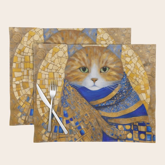 Klimt Tabby Cat with Green Eyes Placemat Gallery Image 1