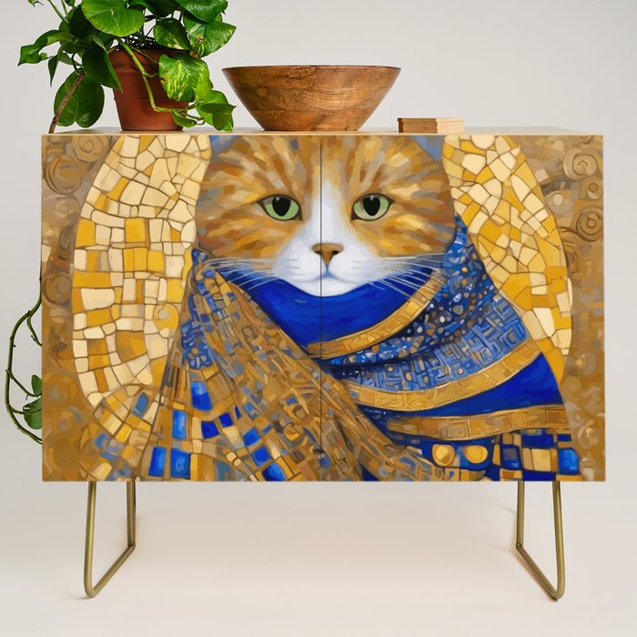 Klimt Tabby Cat with Green Eyes Credenza Gallery Image 1