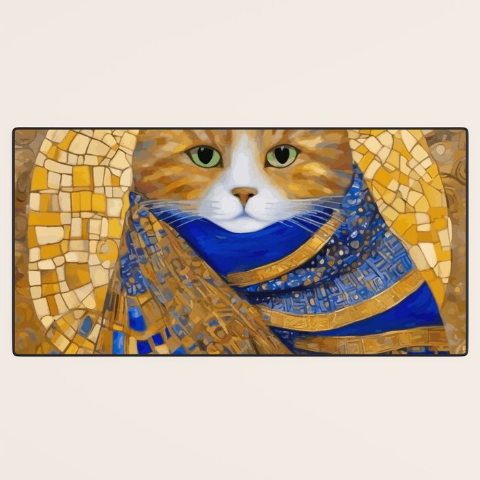 Klimt Tabby Cat with Green Eyes Desk Mat Gallery Image 3