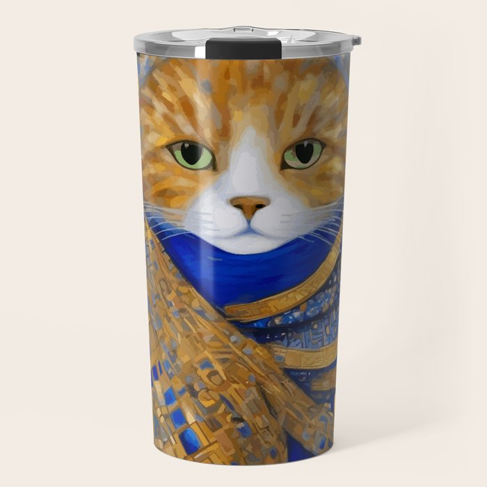 Klimt Tabby Cat with Green Eyes Travel Mug Gallery Image 1