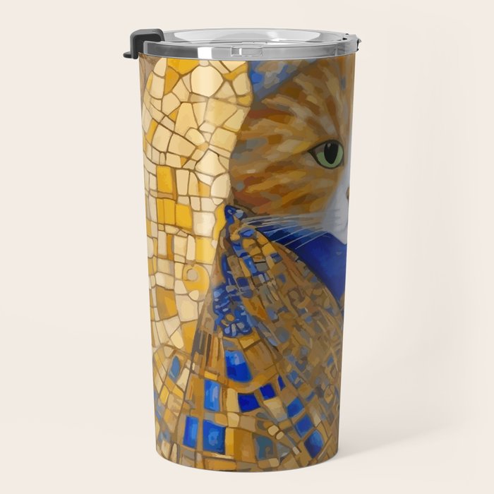 Klimt Tabby Cat with Green Eyes Travel Mug Gallery Image 3