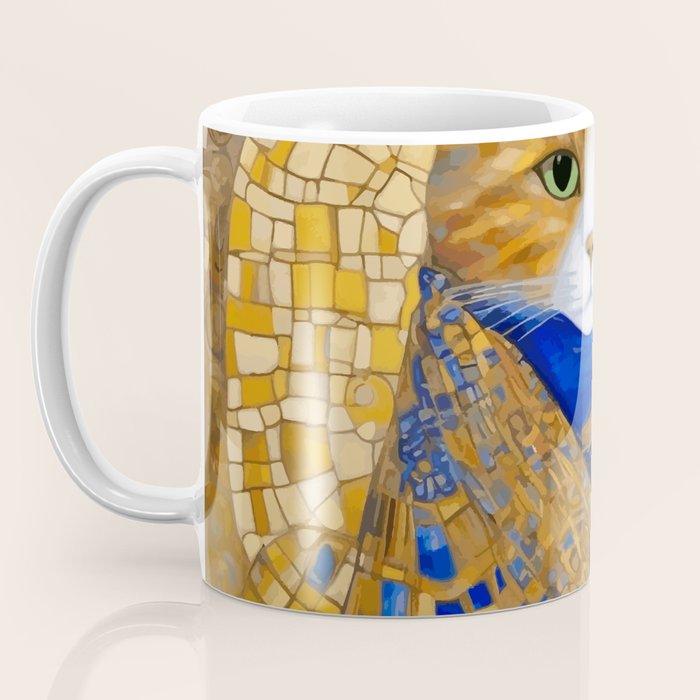 Klimt Tabby Cat with Green Eyes Coffee Mug Gallery Image 3
