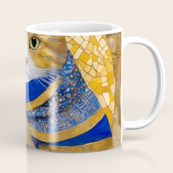Klimt Tabby Cat with Green Eyes Coffee Mug Gallery Image 1