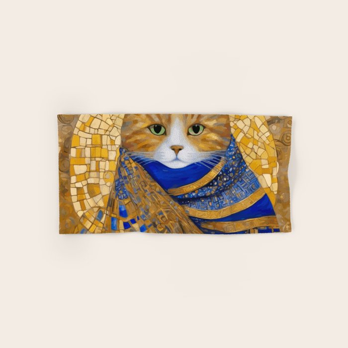 Klimt Tabby Cat with Green Eyes Bath Towel Gallery Image 1