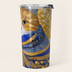 Klimt Tabby Cat with Green Eyes Travel Mug Gallery Image 2