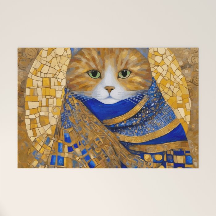 Klimt Tabby Cat with Green Eyes Welcome Mat Gallery Image 1