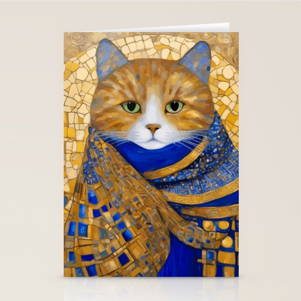 Klimt Tabby Cat with Green Eyes Stationery Card Gallery Image 1