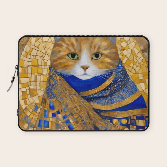 Klimt Tabby Cat with Green Eyes Laptop Sleeve Gallery Image 1