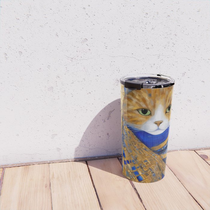 Klimt Tabby Cat with Green Eyes Travel Mug Gallery Image 4