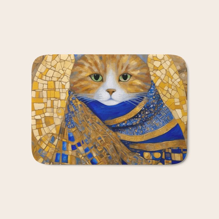 Klimt Tabby Cat with Green Eyes Bath Mat Gallery Image 1
