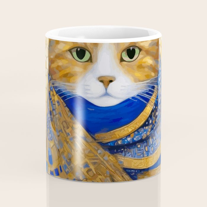Klimt Tabby Cat with Green Eyes Coffee Mug Gallery Image 4
