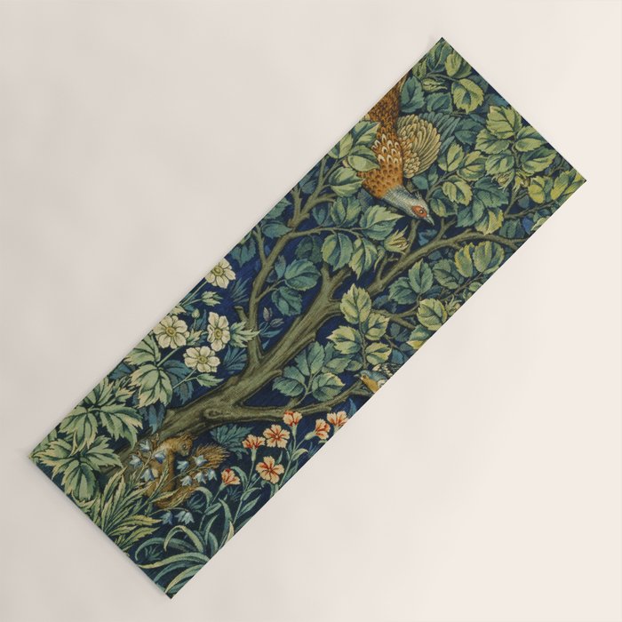 Vintage William Morris pattern pheasant and squirrel Yoga Mat Gallery Image 1