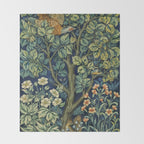 Vintage William Morris pattern pheasant and squirrel Throw Blanket Gallery Image 2