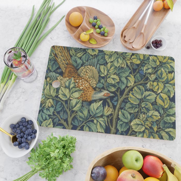 Vintage William Morris pattern pheasant and squirrel Cutting Board Gallery Image 2