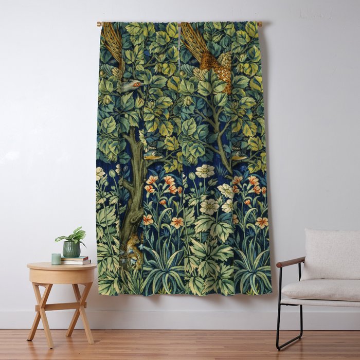 Vintage William Morris pattern pheasant and squirrel Window Curtain Gallery Image 5
