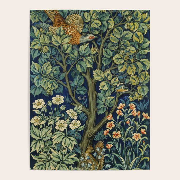 Vintage William Morris pattern pheasant and squirrel Poster Gallery Image 4