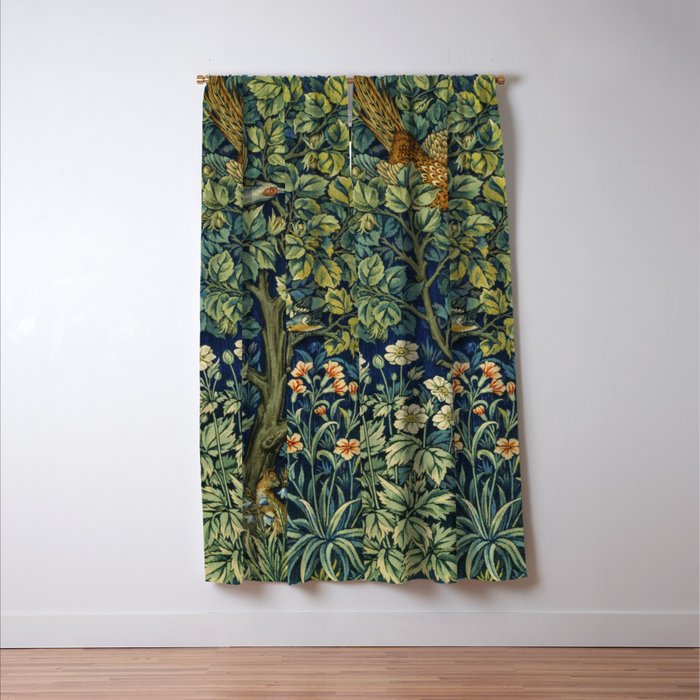 Vintage William Morris pattern pheasant and squirrel Window Curtain Gallery Image 3