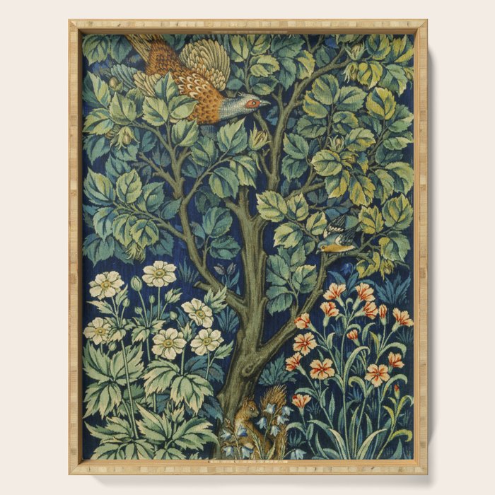 Vintage William Morris pattern pheasant and squirrel Serving Tray Gallery Image 1
