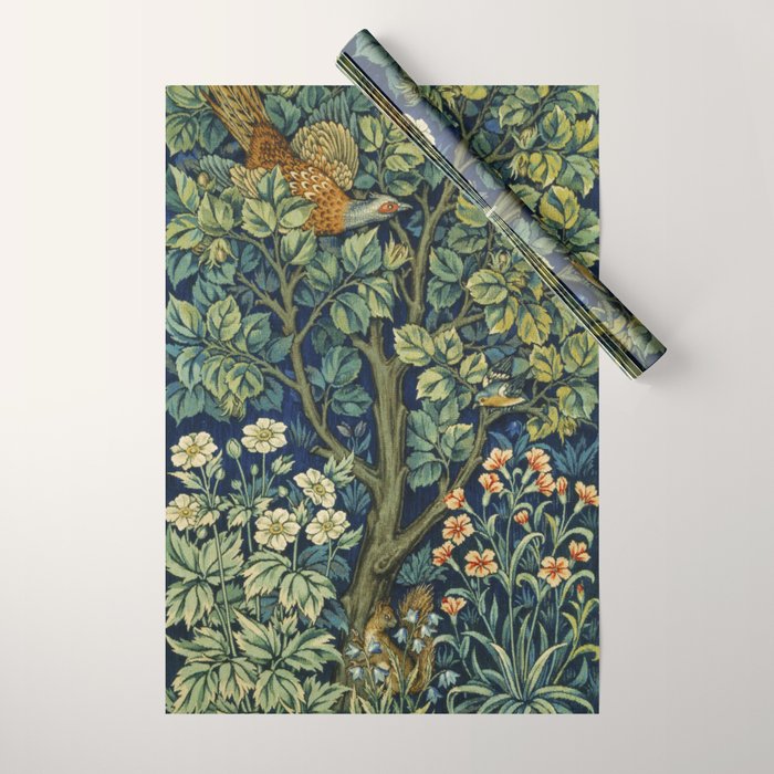 Vintage William Morris pattern pheasant and squirrel Wrapping Paper Gallery Image 1