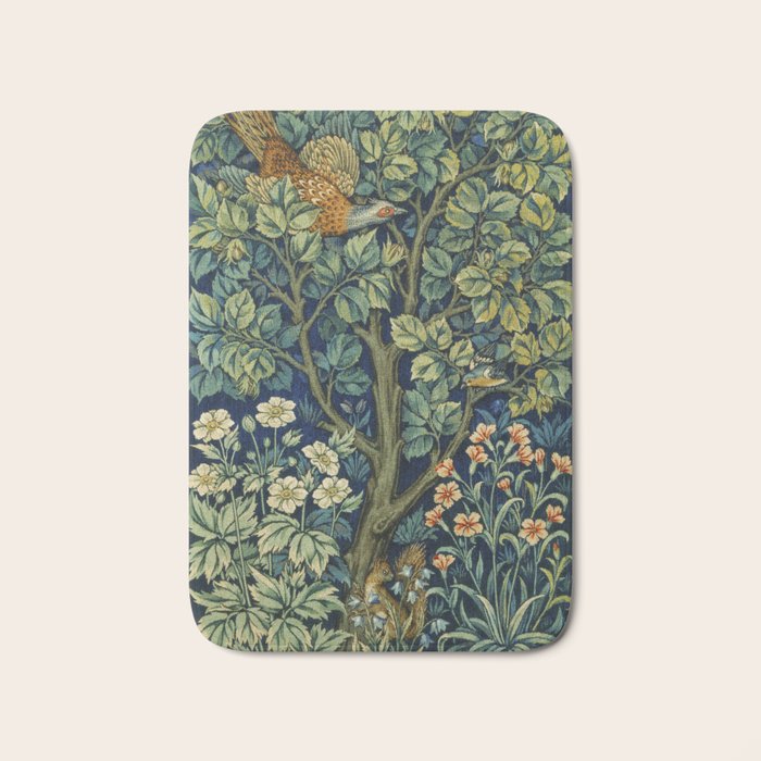 Vintage William Morris pattern pheasant and squirrel Bath Mat Gallery Image 1