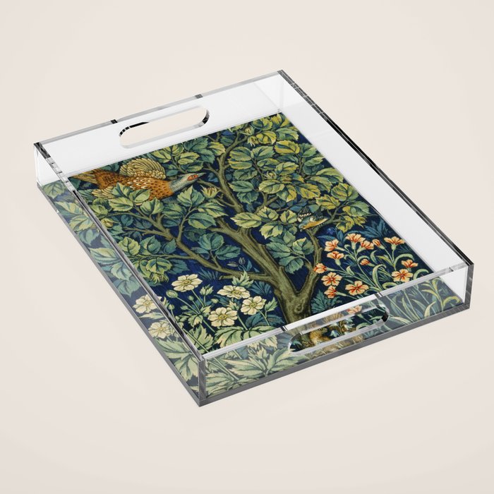 Vintage William Morris pattern pheasant and squirrel Acrylic Tray Gallery Image 1