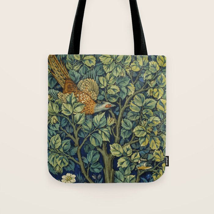 Vintage William Morris pattern pheasant and squirrel Tote Bag Gallery Image 1