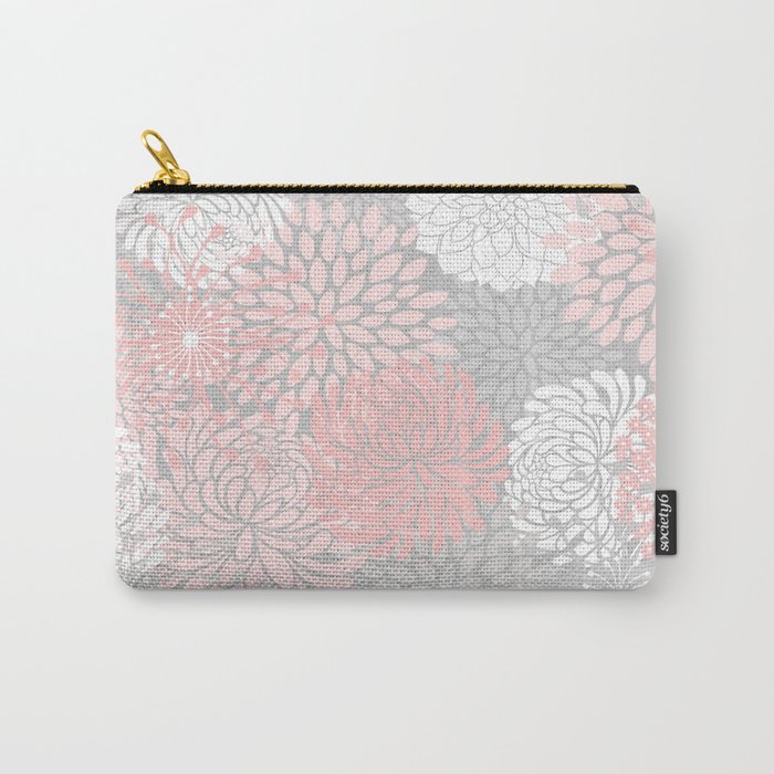 Festive, Floral Prints, Bloom Mix, White and Pink on Grey Carry All Pouch Gallery Image 1