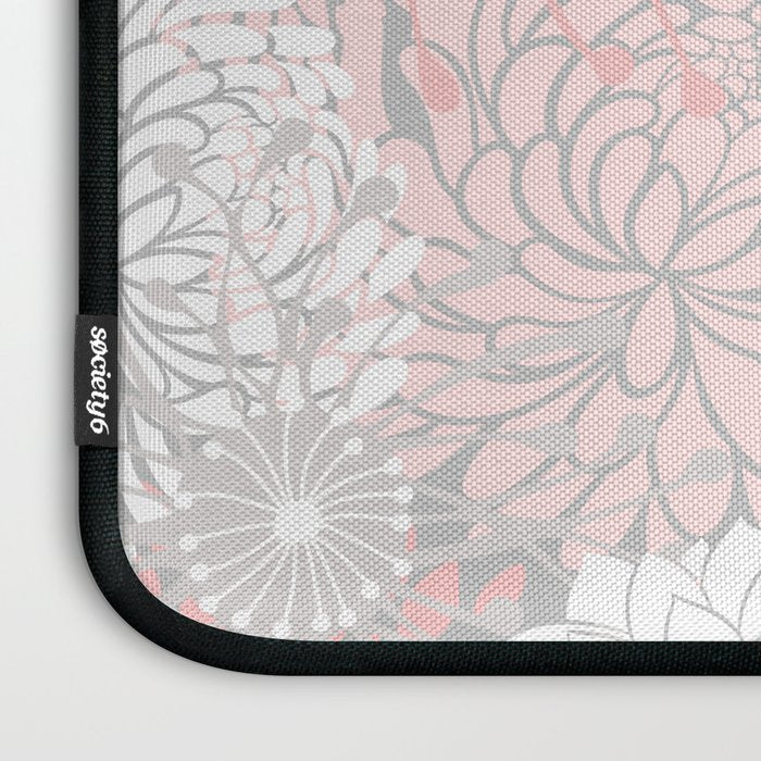 Festive, Floral Prints, Bloom Mix, White and Pink on Grey Laptop Sleeve Gallery Image 3