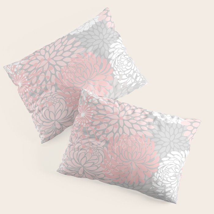 Festive, Floral Prints, Bloom Mix, White and Pink on Grey Pillow Sham Gallery Image 1