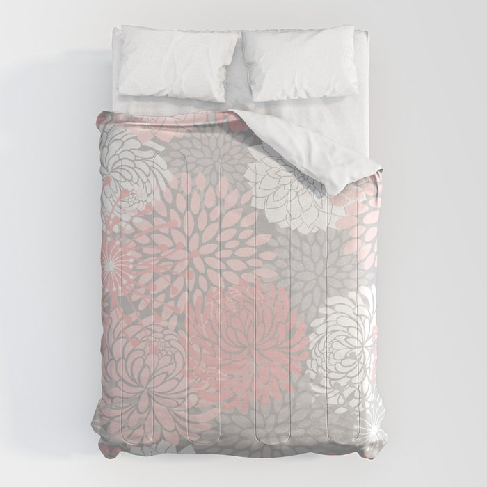 Festive, Floral Prints, Bloom Mix, White and Pink on Grey Comforter Gallery Image 6