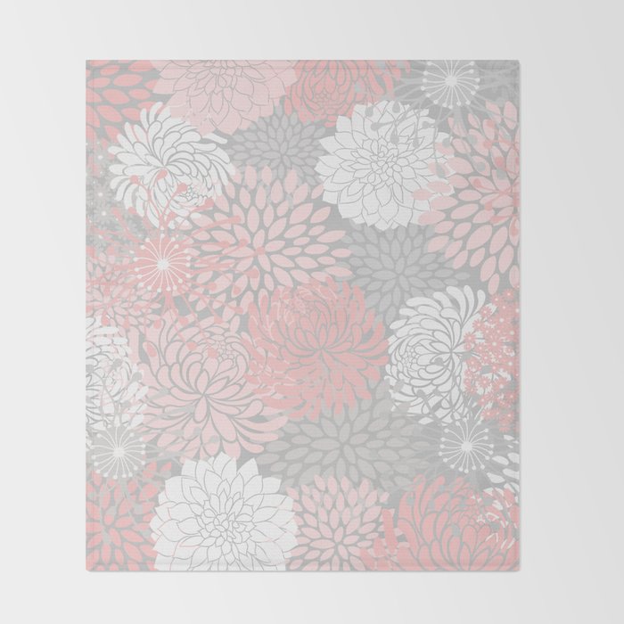 Festive, Floral Prints, Bloom Mix, White and Pink on Grey Throw Blanket Gallery Image 2