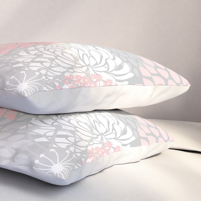 Festive, Floral Prints, Bloom Mix, White and Pink on Grey Pillow Sham Gallery Image 3