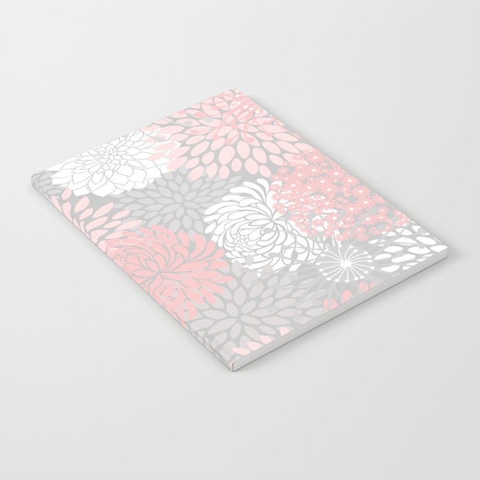 Festive, Floral Prints, Bloom Mix, White and Pink on Grey Notebook Gallery Image 2