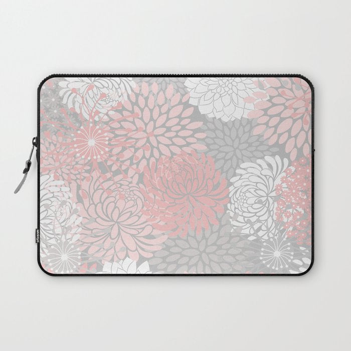 Festive, Floral Prints, Bloom Mix, White and Pink on Grey Laptop Sleeve Gallery Image 1