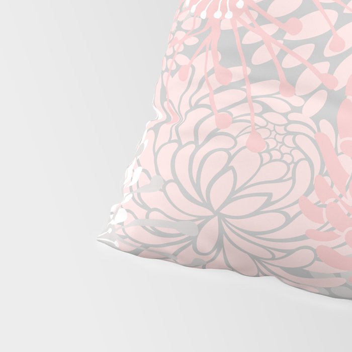 Festive, Floral Prints, Bloom Mix, White and Pink on Grey Pillow Sham Gallery Image 4